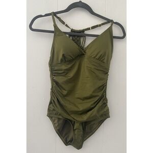 FIRPEARL One Piece Olive Green Swim Suit CROCHET Braided Strap Women's Sz 6